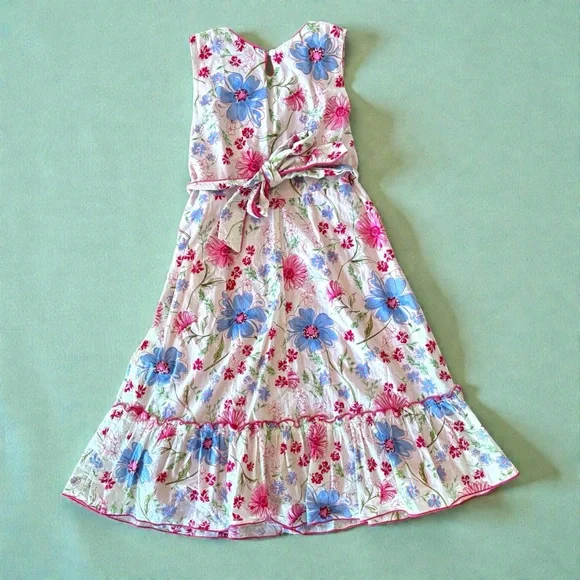 VTG Emily West Girl's Sz 14 Floral Prairie Midi Dress 70s Style Belted EUC Lined - Picture 12 of 12